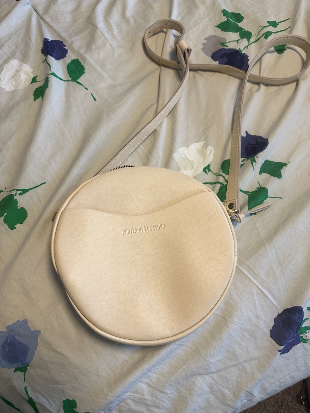 Portland Leather Beige Round Crossbody Bag